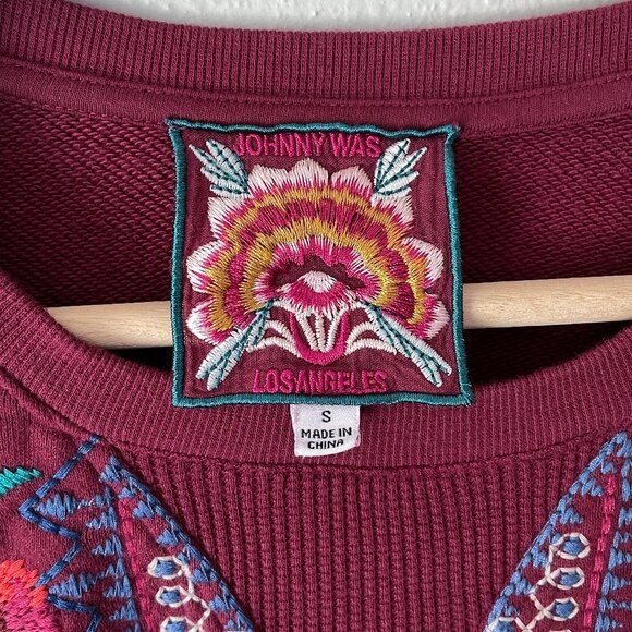 Johnny Was Isadora Thermal Sweatshirt Embroidered Floral Boho Size S - Picture 3 of 12